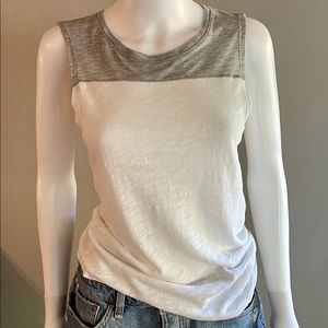 ATM Colorblock Sleeveless Muscle Tee, White/Gray, Size XS. Fits Size S/M